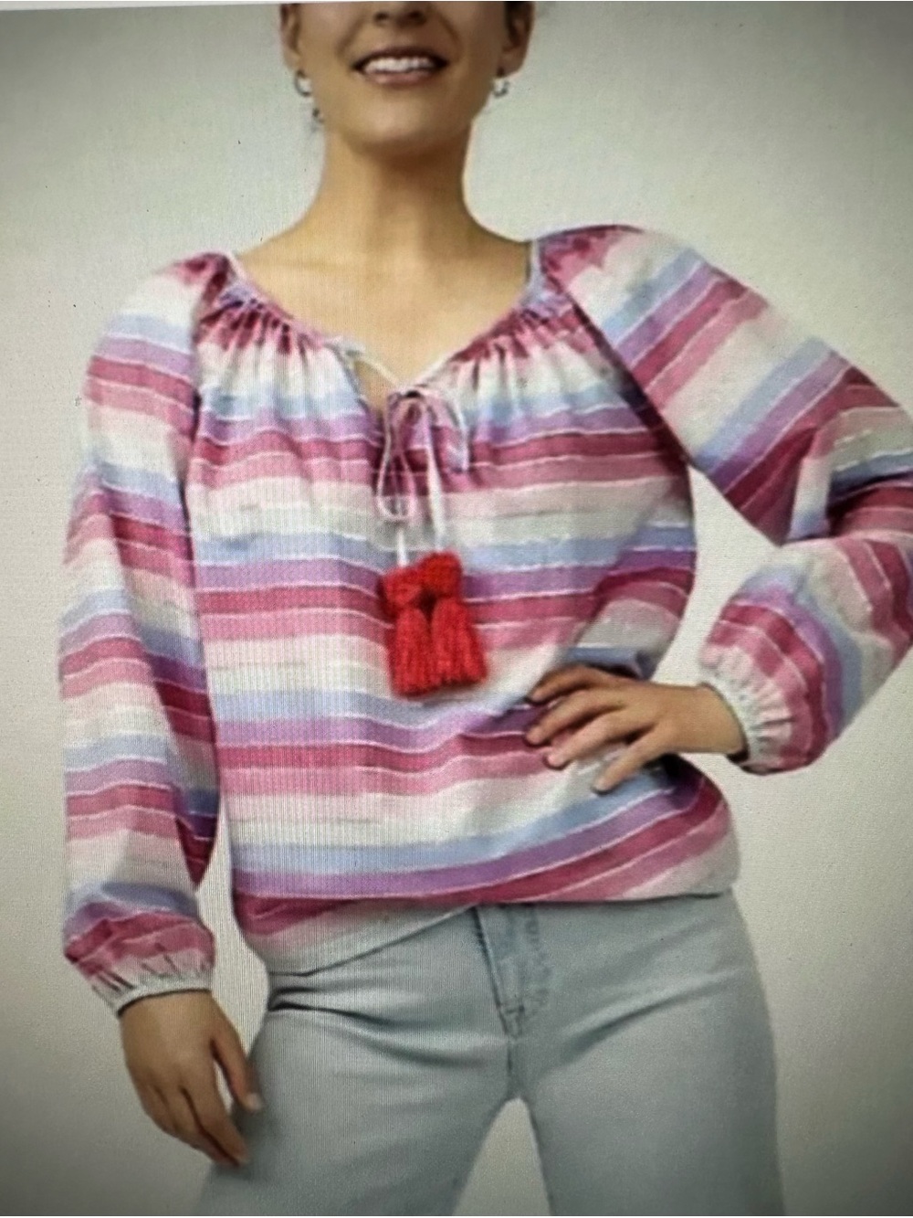 NWOT JCrew Metallic Stripe Peasant Too with Tassel Ties
